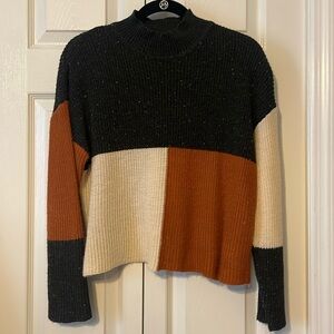 Mock Neck Colorblock Cropped Sweater